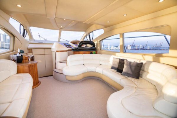 Azimut yacht cruising near mangrove coastline off Tierra Bomba