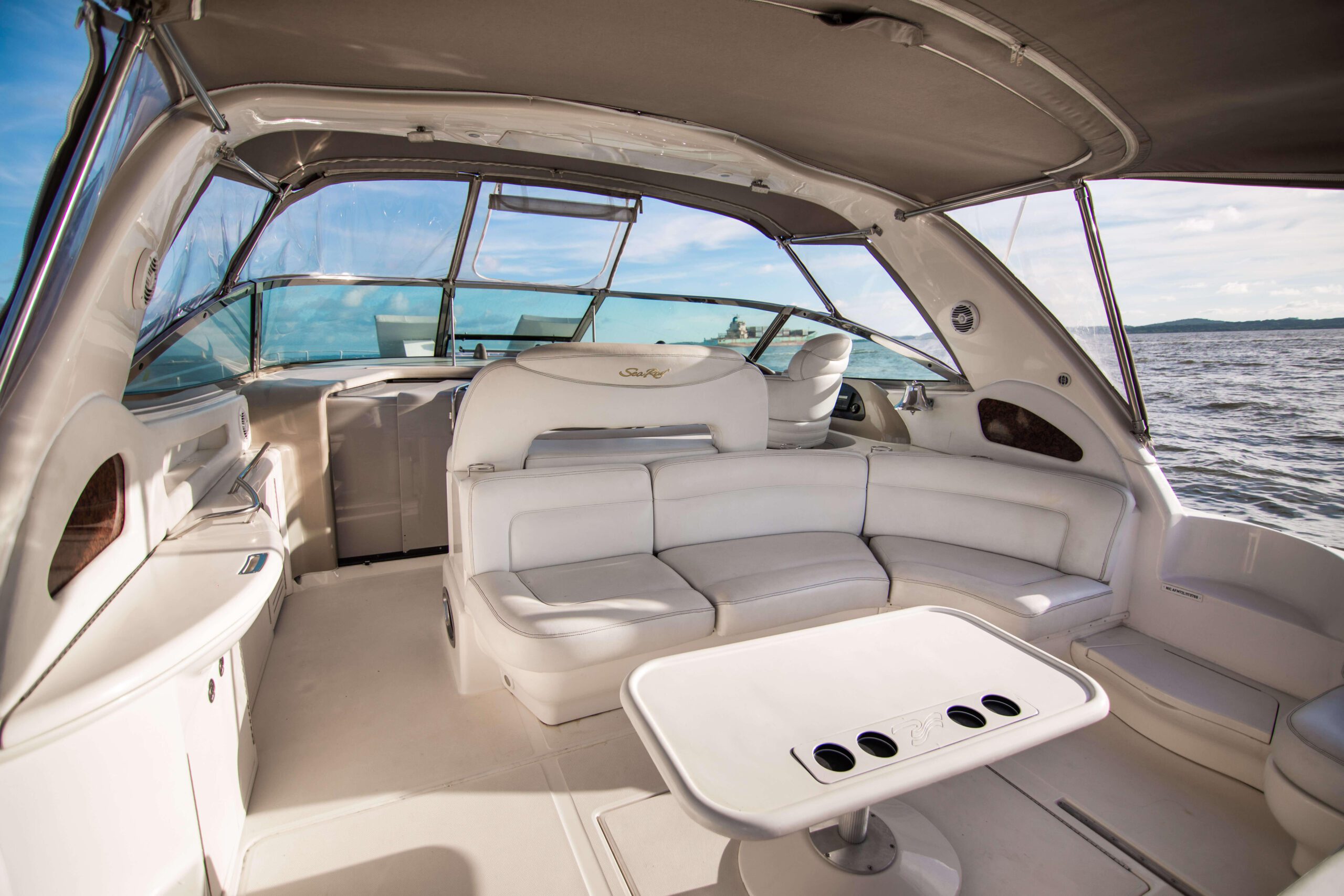 Evening cruise aboard the Palladium yacht with ambient lights on