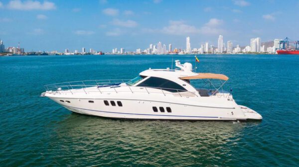 Captain navigating 62ft Sea Ray from the helm station