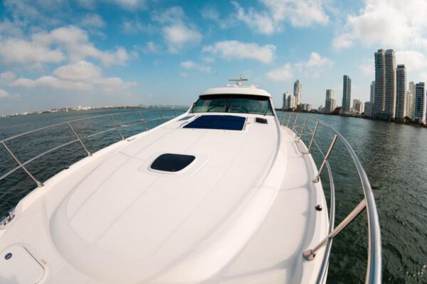 Sleek design and polished finishes on the 62ft Sea Ray’s exterior
