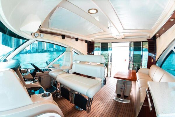 Night view of 62ft Sea Ray illuminated with ambient LED lights