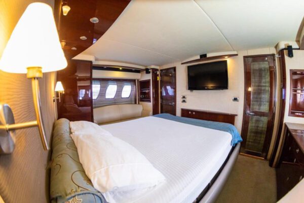Sunset reflecting off the hull of the 62ft Sea Ray yacht
