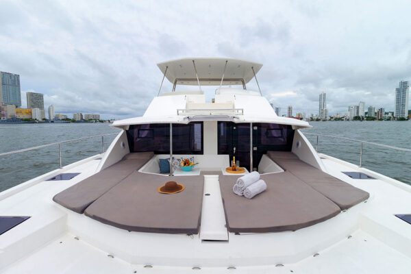Elegant 51-foot yacht-catamaran floating near Tierra Bomba