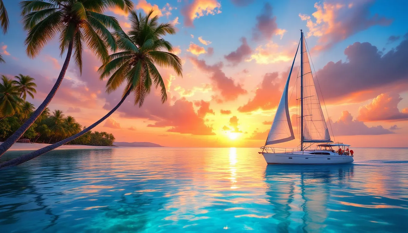 Sunset cruise over the Caribbean waters.