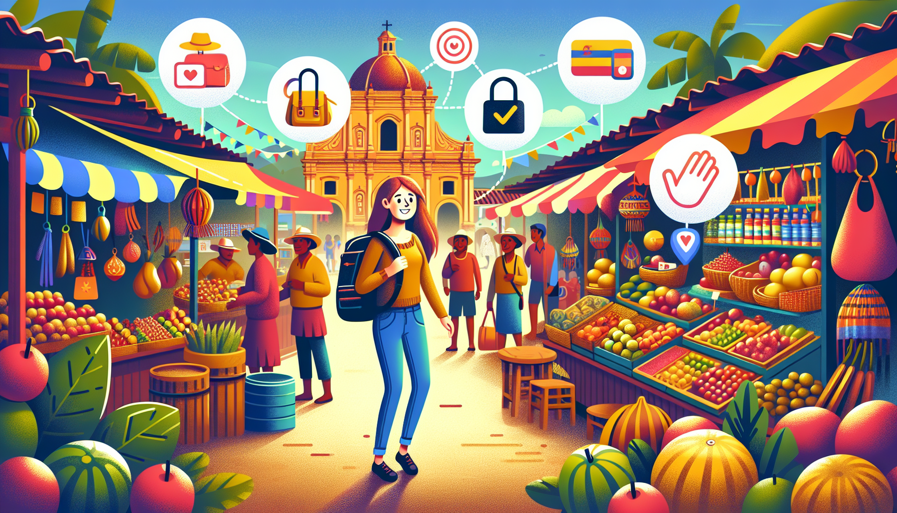 An illustration representing special considerations for solo travelers in Colombia, highlighting safety tips.