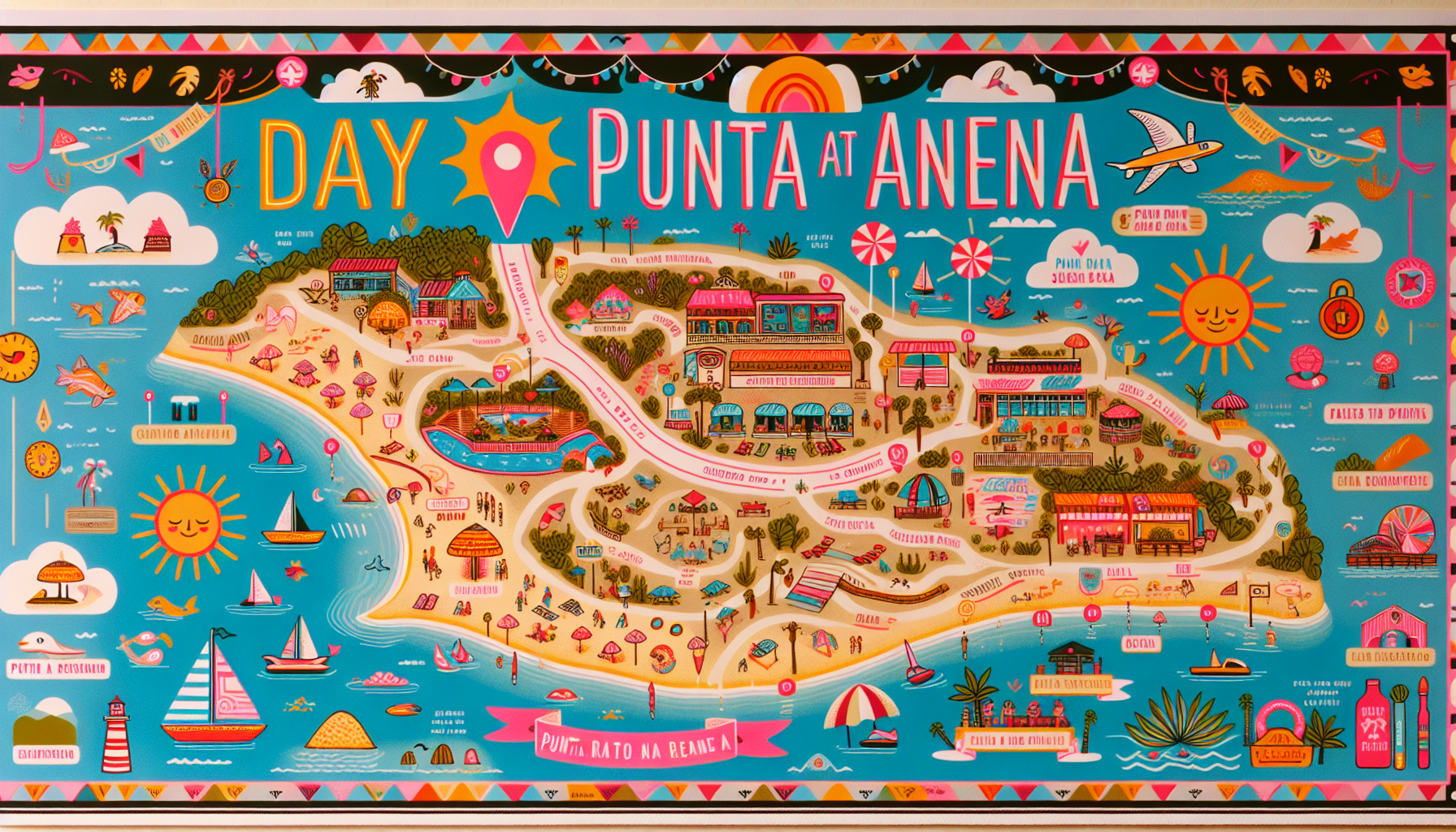 Mapa ilustrado del itinerario del día en Punta Arena.