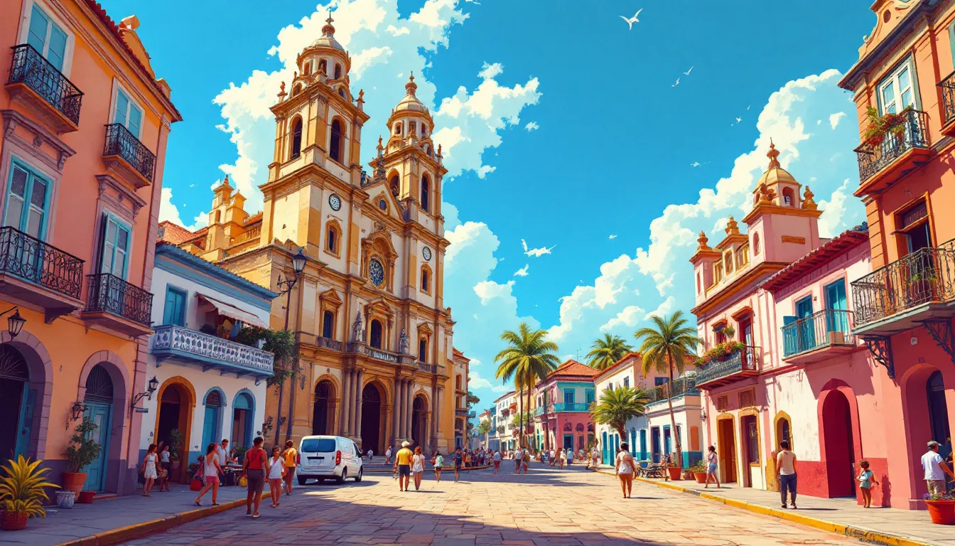 A vibrant view of Cartagena's historic city center with colonial architecture.