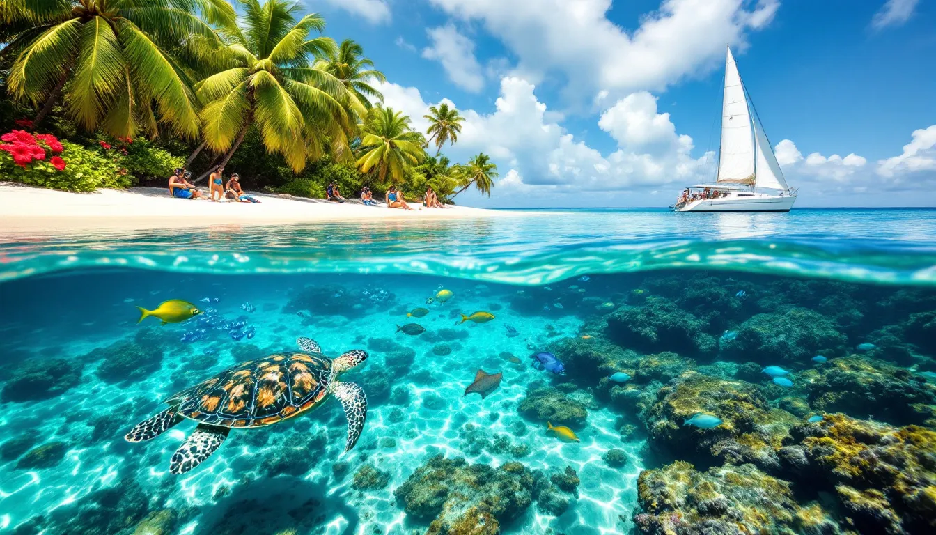 Actividades acuáticas en Isla Barú, como buceo y deportes acuáticos.