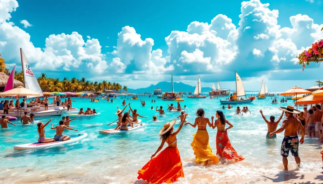 Tourists engaging in exciting water sports on Cholón Island.