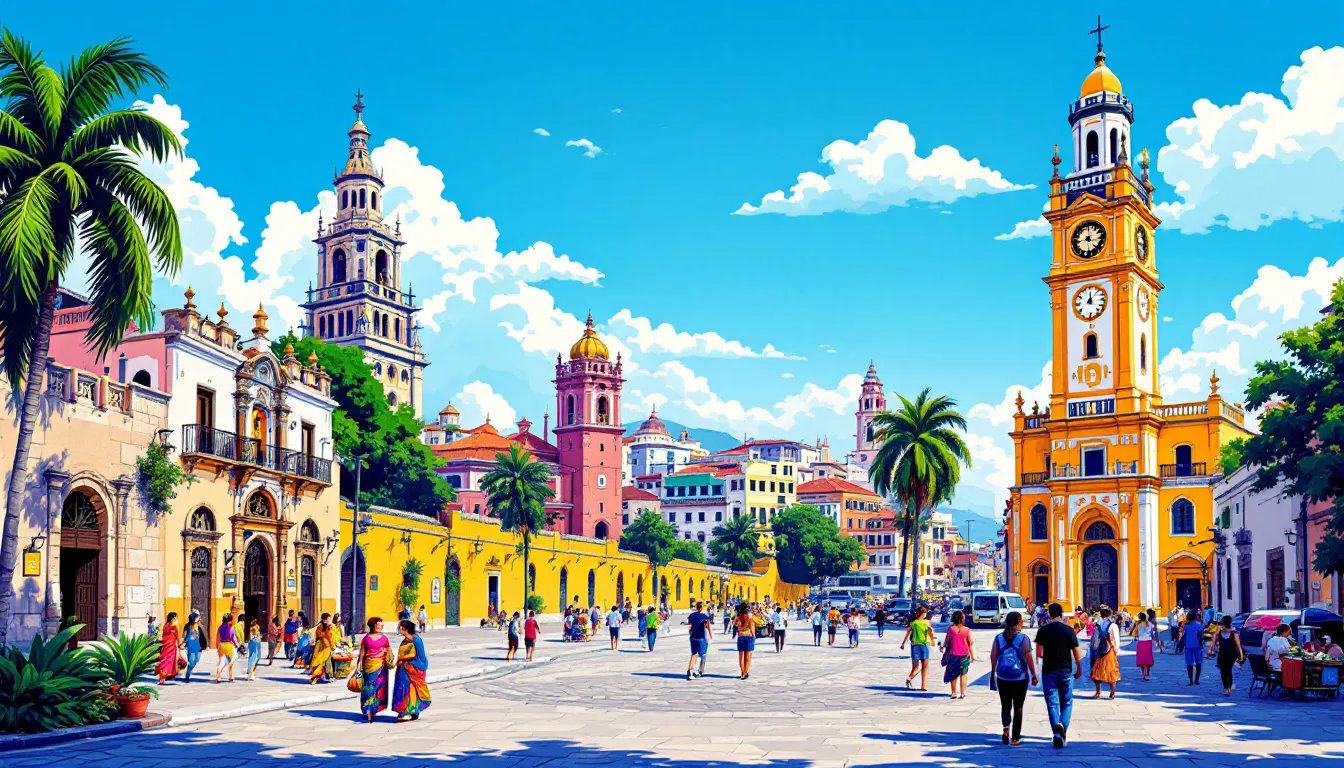 Explore the vibrant walled city of Cartagena, showcasing its historic architecture and lively streets.