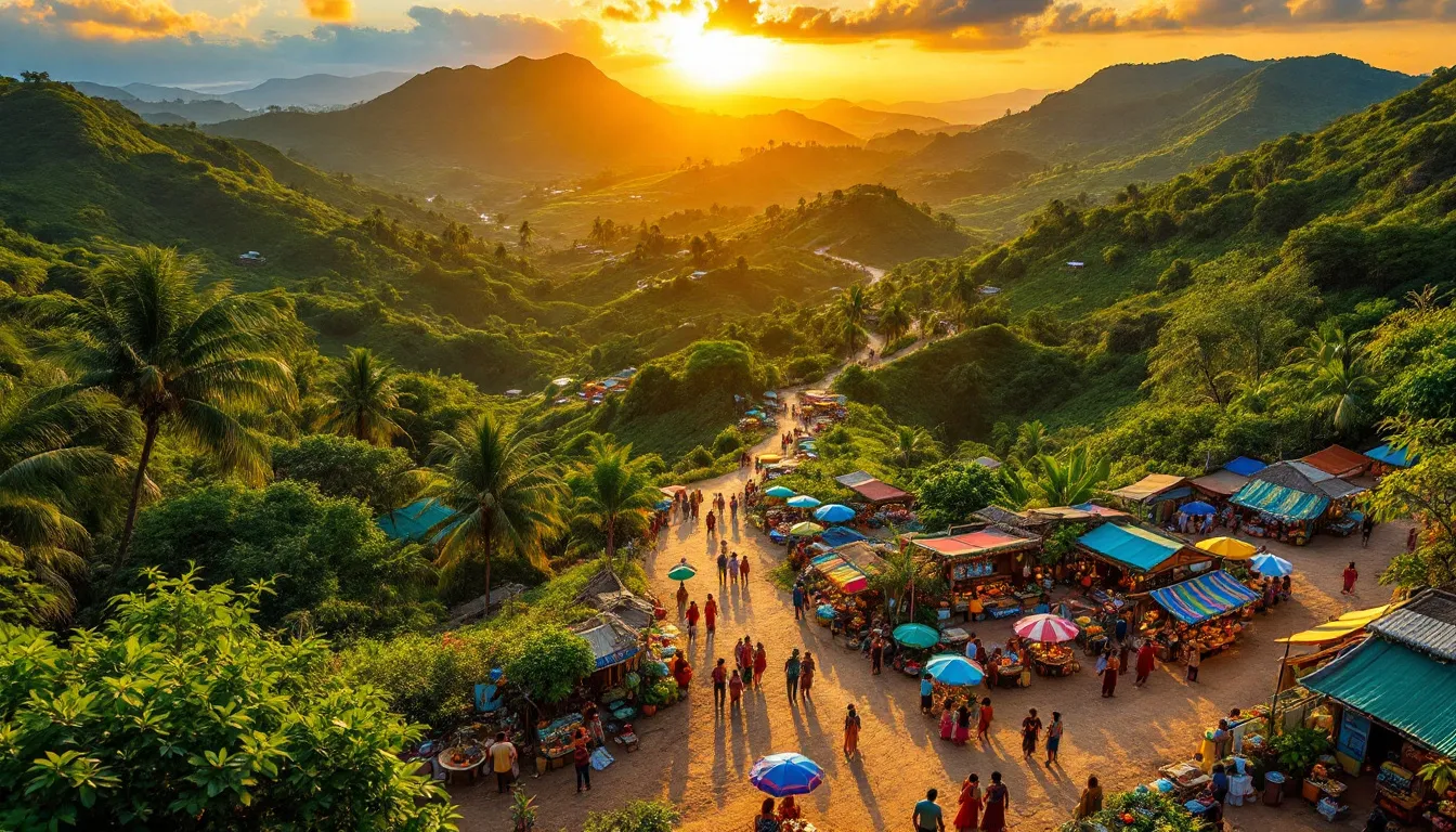 A breathtaking sunset view over the beautiful landscape of Cholón Island.