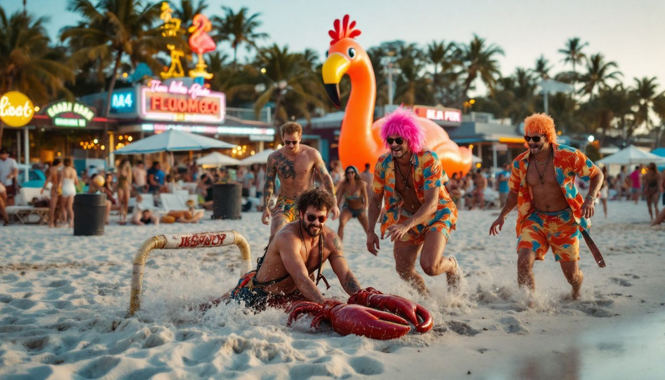 A relaxing beach getaway scene for a bachelor party.