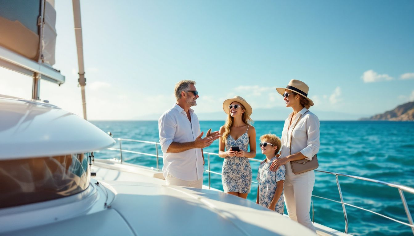 A family discussing their yacht charter plans with a broker.