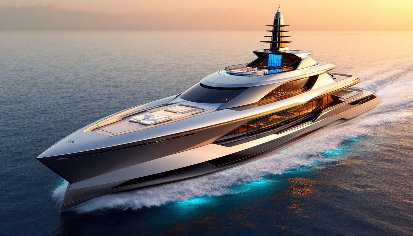 Eine futuristische Yacht-Designskizze für den Yachtbau der Zukunft.