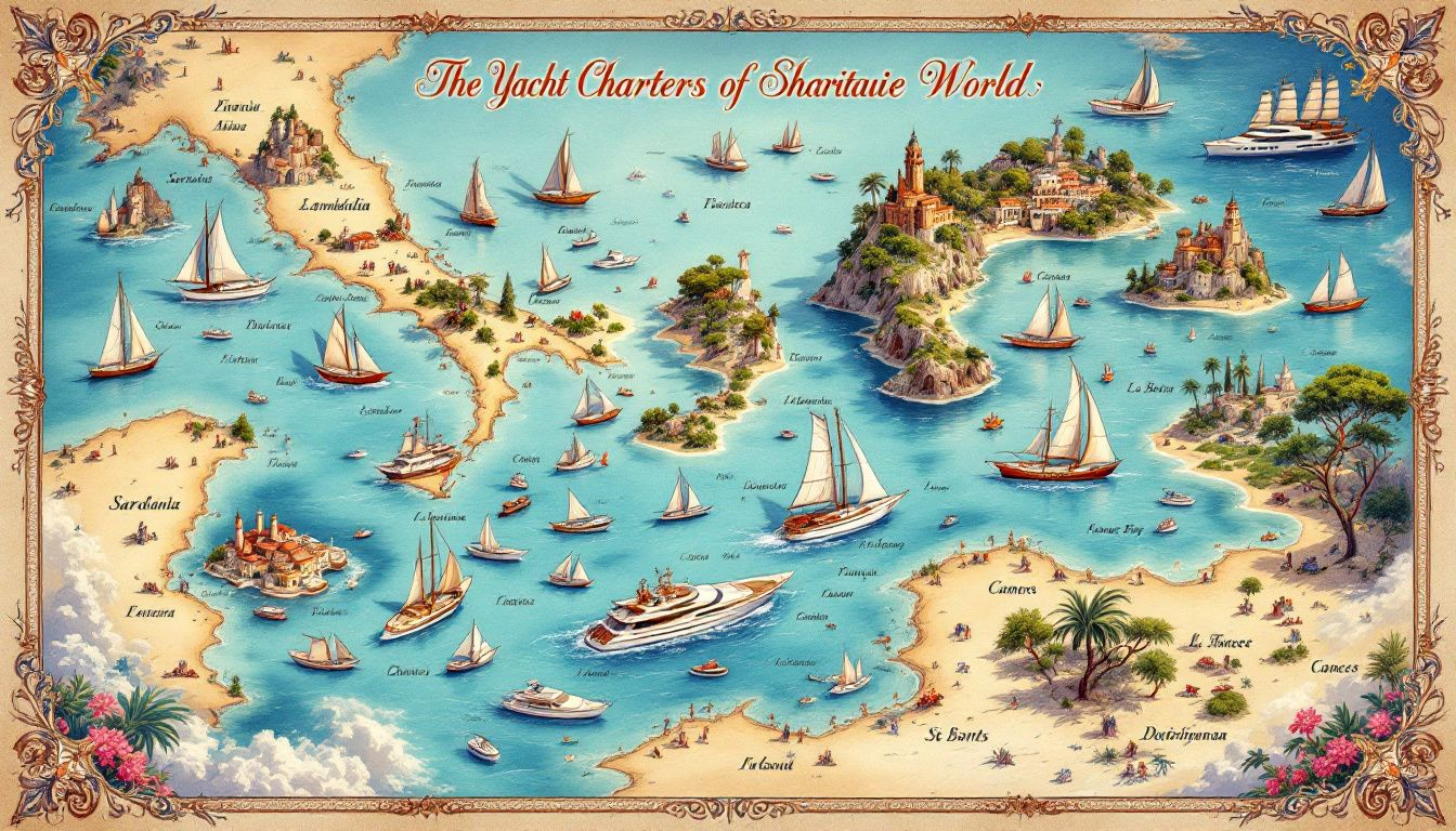 A map highlighting top yacht charter destinations around the world.