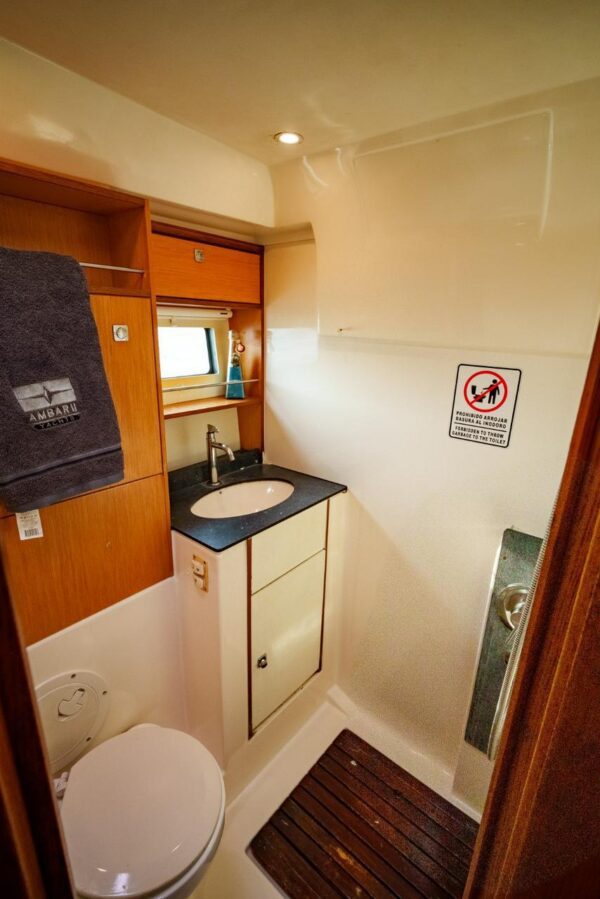 Modern dashboard and navigation equipment on yacht Ambar