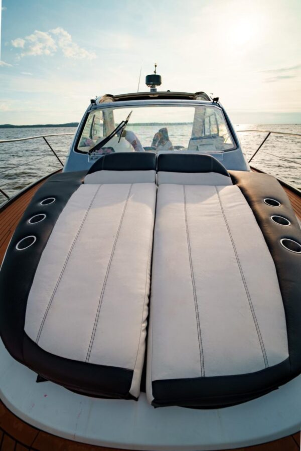 Dining setup on the rear deck of Ambar yacht