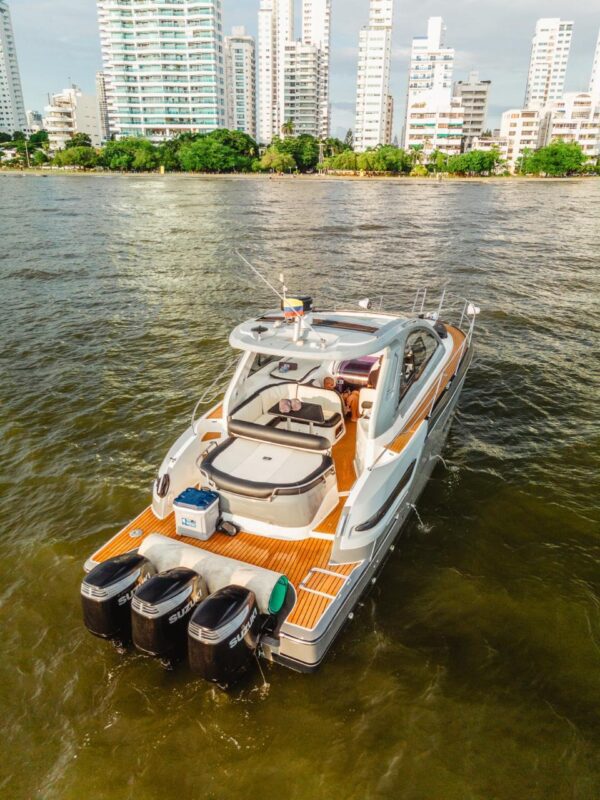 Interior cabin of yacht Ambar with modern design and comfortable seating