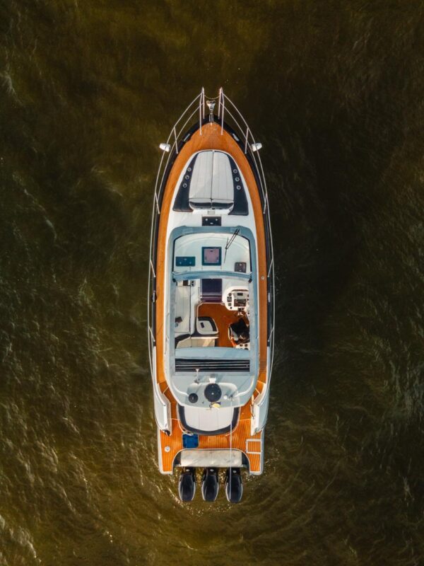 Side profile of Ambar yacht docked at the marina