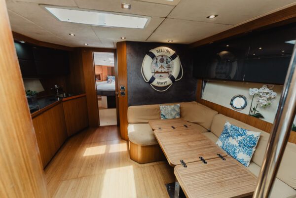 Close-up of the yacht's name Myriam Esther V on the stern