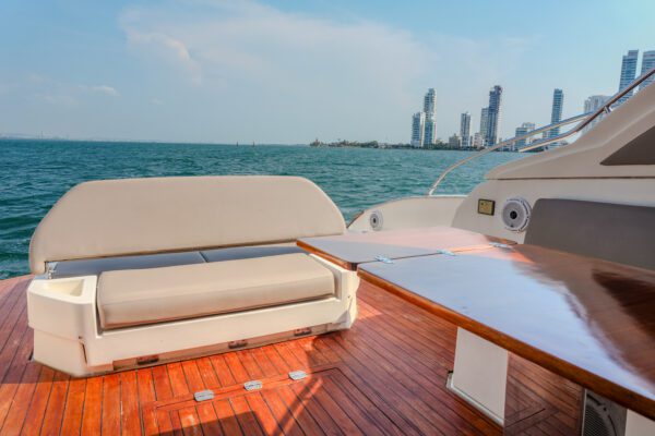 Guests lounging on the front deck of Myriam Esther V
