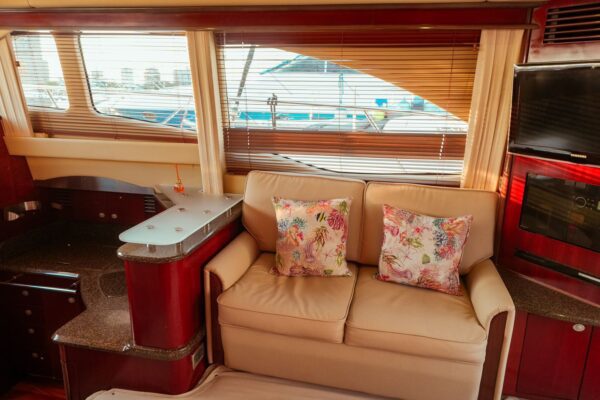 Front deck of Chanul yacht with built-in sunbeds
