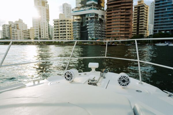 Evening view of Chanul with onboard lights glowing