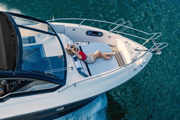 Friends swimming off a yacht in Cartagena’s turquoise waters