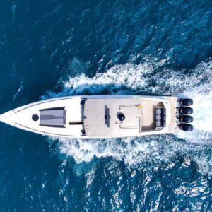 Close-up of 4 outboard engines on a mini yacht in Colombia.