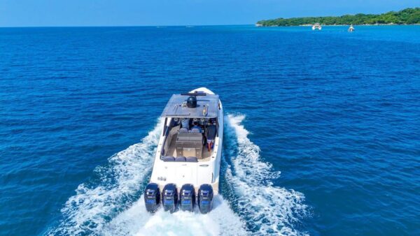 Guests enjoying a ride on a four-motor yacht in Cartagena.