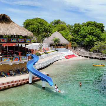 Island water slide stop for a family day trip near Cartagena