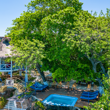Oceanfront seating and beach views at Ibbiza Beach Club in the Rosario Islands near Cartagena.