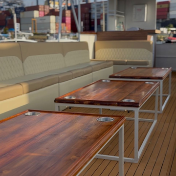 VIP seating area aboard the Santa María catamaran for a sunset cruise in Cartagena.
